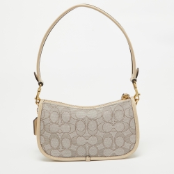 Pre Owned Coach Beige Signature Canvas and Leather Swinger 20 Bag