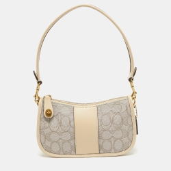 Pre Owned Coach Beige Signature Canvas and Leather Swinger 20 Bag