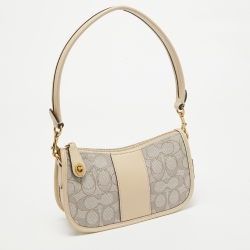 Pre Owned Coach Beige Signature Canvas and Leather Swinger 20 Bag
