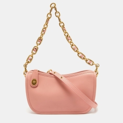 Pre Owned Coach Pink Leather Swinger Crossbody Bag