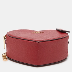 Pre Owned Coach Red Leather Heart Convertible Crossbody Bag