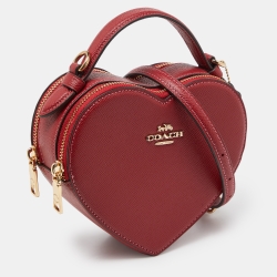 Pre Owned Coach Red Leather Heart Convertible Crossbody Bag