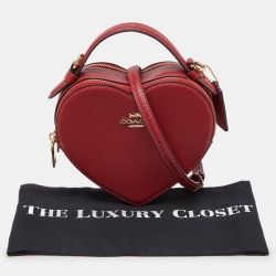 Pre Owned Coach Red Leather Heart Convertible Crossbody Bag