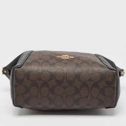 Pre Owned Coach Black/Brown Signature Coated Canvas and Leather Kacey Satchel