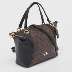 Pre Owned Coach Black/Brown Signature Coated Canvas and Leather Kacey Satchel