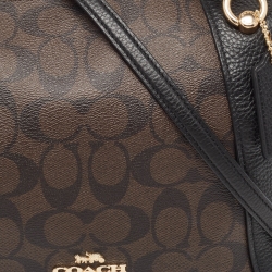 Pre Owned Coach Black/Brown Signature Coated Canvas and Leather Kacey Satchel