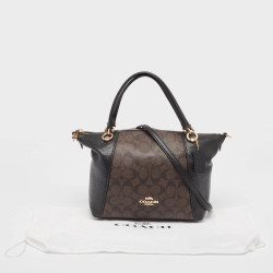 Pre Owned Coach Black/Brown Signature Coated Canvas and Leather Kacey Satchel