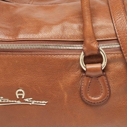 Aigner Brown Leather Zip Duffel Bag