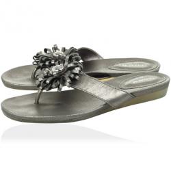 Coach Silver Metallic Skye Flower Thong Sandals Size 36.5