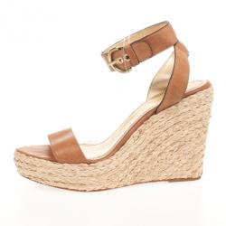 Coach Brown Leather Espadrilles Gracyn Wedges Sandals Size 40