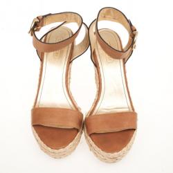 Coach Brown Leather Espadrilles Gracyn Wedges Sandals Size 40