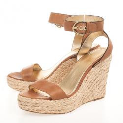 Coach Brown Leather Espadrilles Gracyn Wedges Sandals Size 40