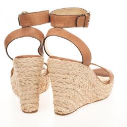 Coach Brown Leather Espadrilles Gracyn Wedges Sandals Size 40