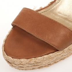 Coach Brown Leather Espadrilles Gracyn Wedges Sandals Size 40