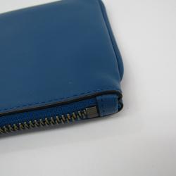 Pre Owned Coach Blue Leather Wristlet Pouch Bag