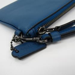 Pre Owned Coach Blue Leather Wristlet Pouch Bag