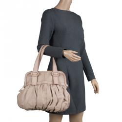 Pre Owned Cole Haan Blush Pink Leather Village Ruched Satchel