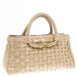 Pre Owned Cole Haan Beige Woven Leather Tote