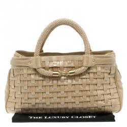 Pre Owned Cole Haan Beige Woven Leather Tote
