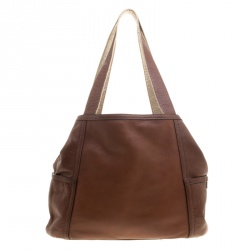 Pre Owned Cole Hann Brown/Gold Leather Reversible Tote