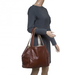 Pre Owned Cole Hann Brown/Gold Leather Reversible Tote