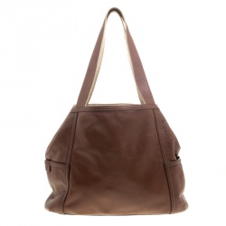 Pre Owned Cole Hann Brown/Gold Leather Reversible Tote