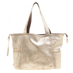 Pre Owned Cole Hann Brown/Gold Leather Reversible Tote