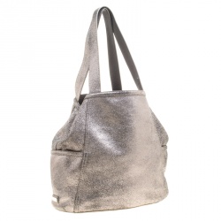 Cole Hann Metallic Grey Leather Reversible Tote