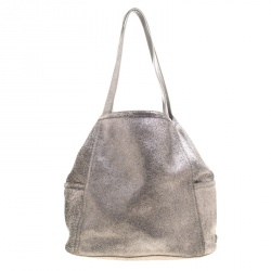 Cole Hann Metallic Grey Leather Reversible Tote