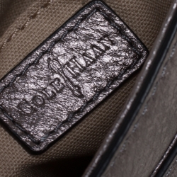 Pre Owned Cole Haan Grey Textured Leather Flap Zip Round Crossbody Bag