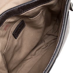 Pre Owned Cole Haan Grey Textured Leather Flap Zip Round Crossbody Bag