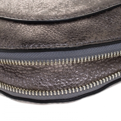 Pre Owned Cole Haan Grey Textured Leather Flap Zip Round Crossbody Bag