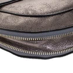 Pre Owned Cole Haan Grey Textured Leather Flap Zip Round Crossbody Bag