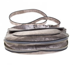 Pre Owned Cole Haan Grey Textured Leather Flap Zip Round Crossbody Bag