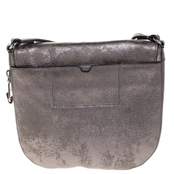 Pre Owned Cole Haan Grey Textured Leather Flap Zip Round Crossbody Bag