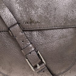 Pre Owned Cole Haan Grey Textured Leather Flap Zip Round Crossbody Bag