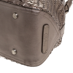 Pre Owned Cole Haan Metallic Silver Woven Leather Triangle Shoulder Bag