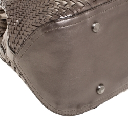 Pre Owned Cole Haan Metallic Silver Woven Leather Triangle Shoulder Bag