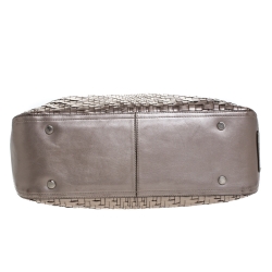 Pre Owned Cole Haan Metallic Silver Woven Leather Triangle Shoulder Bag