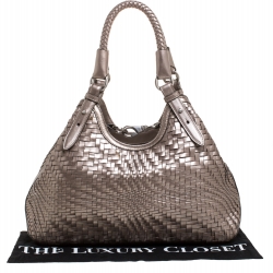 Pre Owned Cole Haan Metallic Silver Woven Leather Triangle Shoulder Bag