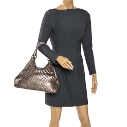 Pre Owned Cole Haan Metallic Silver Woven Leather Triangle Shoulder Bag