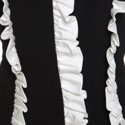 Pre Owned Commes des Garcons Black Wool Ruffled Raw Edged Detail Sheath Dress M