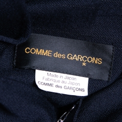 Pre Owned Comme des Garcons Navy Blue Side Slit Distressed Asymmetrical Jacket S