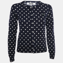 Comme des Garcons Navy Blue Polka-Dot Wool Cardigan S