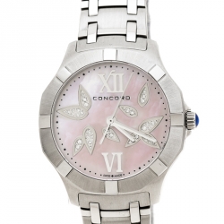 Concord Pink Mother of Pearl Diamond Petal Inlay Stainless Steel Saratoga 0320304 Women's Wristwatch 31 mm