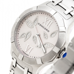 Concord Pink Mother of Pearl Diamond Petal Inlay Stainless Steel Saratoga 0320304 Women's Wristwatch 31 mm
