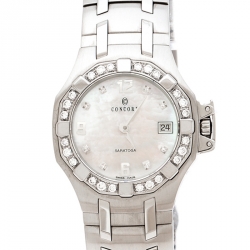 Pre Owned Concord Mother of Pearl Stainless Steel Diamonds Saratoga 14.E1.1855 Women's Wristwatch 28 mm