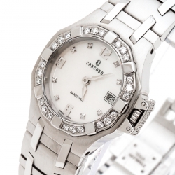 Pre Owned Concord Mother of Pearl Stainless Steel Diamonds Saratoga 14.E1.1855 Women's Wristwatch 28 mm