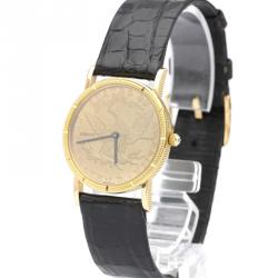 Pre Owned Corum 18K Yellow Gold and Leather Coin Watch Quartz Women's Wristwatch 28MM