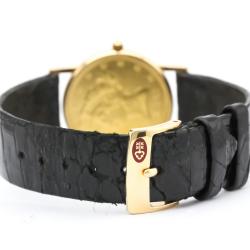 Pre Owned Corum 18K Yellow Gold and Leather Coin Watch Quartz Women's Wristwatch 28MM